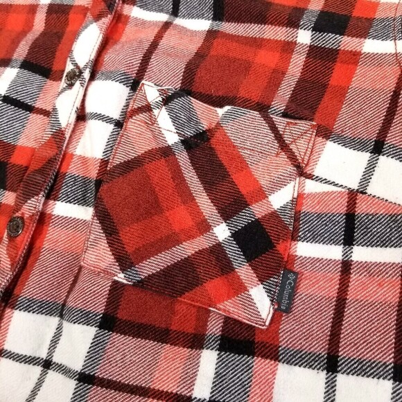 Columbia Flannel Button Down Long Sleeve Shirt Jacket Shacket Red Plaid Women XS - Picture 4 of 6